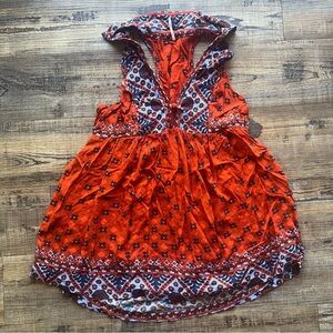 Free People Womens Charlotte Tunic Top Rust Orange Collared Sleeveless Size XS
